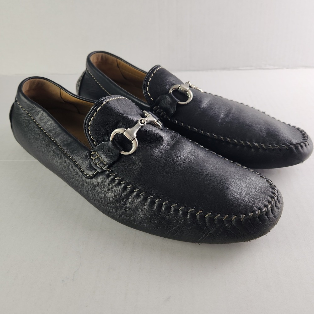 Robert Zur Leather Loafers Mens US 11M Black Bit Driving Slip On Mocs Whipstitch